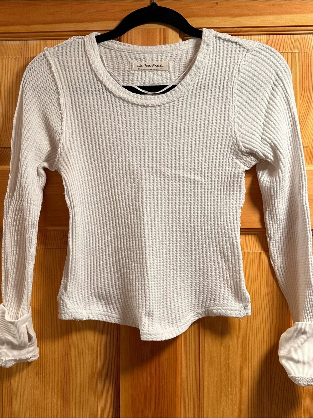 Free People White Waffle Knit Long Sleeve Tee